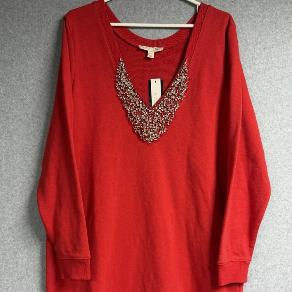 CULPOS X INC Womens Red Sweatshirt Dress Long Sleeve V Neck Short Shift Dress XL